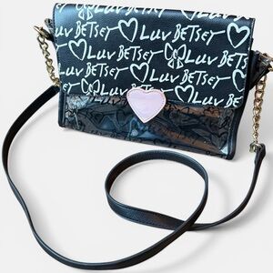 Betsey Johnson  Luv Betsey PVC stadium friendly Black & Pink Crossbody Bag